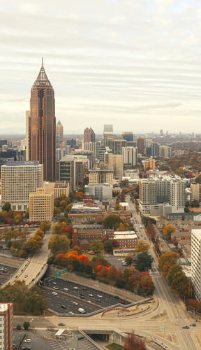 Atlanta skyline in autumn with fall foliage and downtown towers